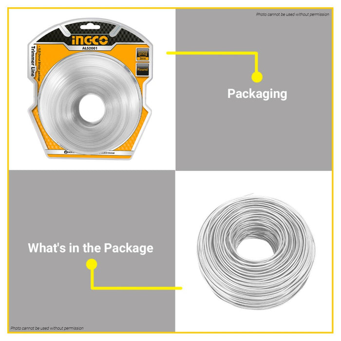 BUILDMATE INGCO 2mm Round Trimmer Line for Grass Trimmer ALS2001 IHT