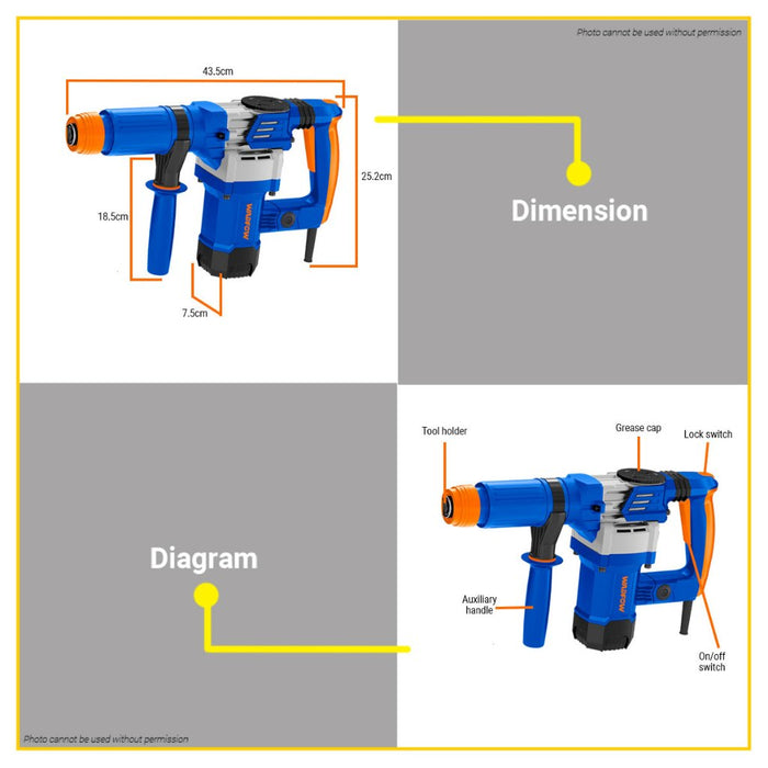 BUILDMATE Wadfow 1300W Demolition Breaker Hammer SDS Hex Concrete Drill Jackhammer WDB1D45 - WPT