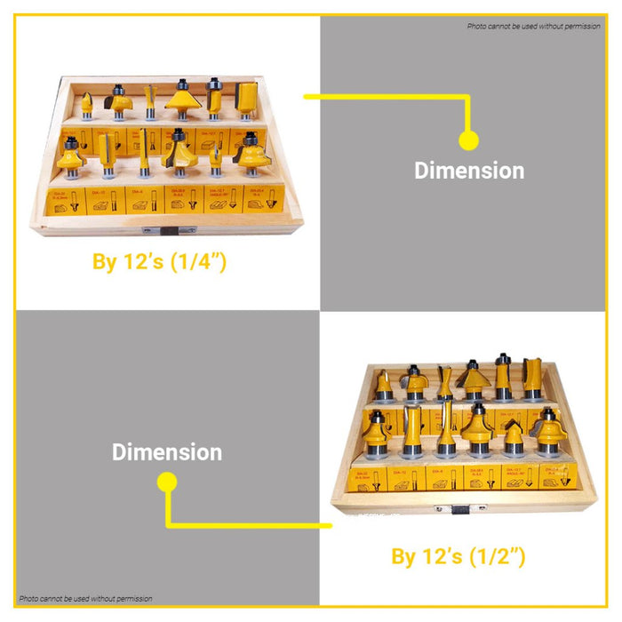 BUILDMATE Powerhouse Router Bits Set 1/4" / 1/2" Inch 6PCS / 12PCS Chamfer Bit Flush Trim Bit - PTAA