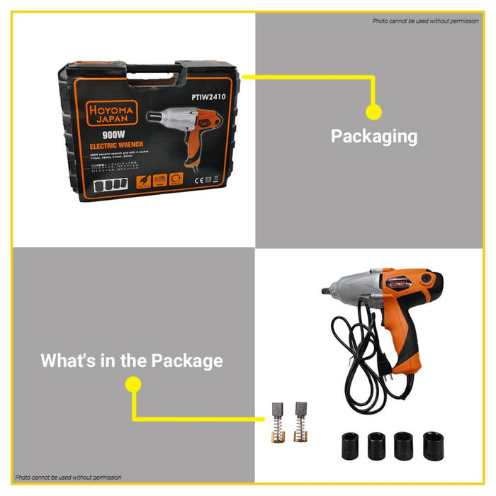 BUILDMATE Hoyoma Japan 900W Electric Impact Wrench with Case & 4pcs Sockets PTIW2410 - HYMPT