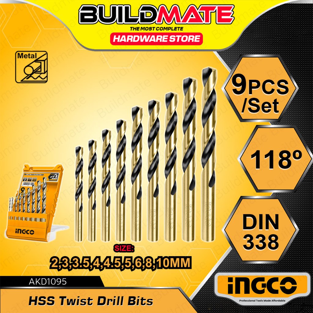 BUILDMATE Ingco 8PCS - 19PCS Hss Twist Drill Bits Set with Cylindrical ...