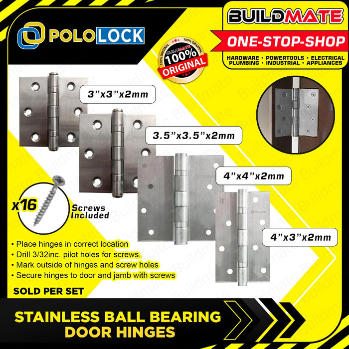 POLOLOCK 2MM Stainless Steel Ball Bearing for Cabinet Door Hinges 3" - 4" Inch with Screws •BUILDMATE•