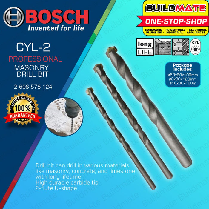 BUILDMATE Bosch CYL-2 Drill Bit 3PCS / 8PCS Set for Masonry Concrete Limestone Drilling 2-FLUTE BAX