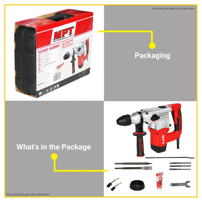 BUILDMATE MPT Rotary Hammer Chipping Gun Drill 1050W SDS PLUS with One Chuck Concrete Breaker Engraver MRH2603 / MRH2606