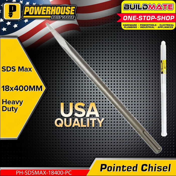 BUILDMATE Powerhouse 65A Drill Bit Chisel Pointed / Flat 380-400MM for Concrete Breaker 18280 - PTAA