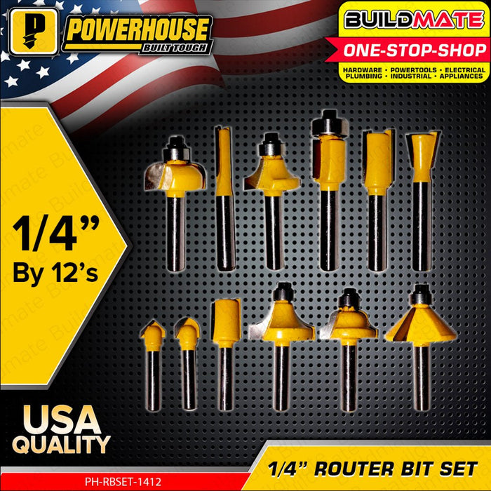 BUILDMATE Powerhouse Router Bits Set 1/4" / 1/2" Inch 6PCS / 12PCS Chamfer Bit Flush Trim Bit - PTAA