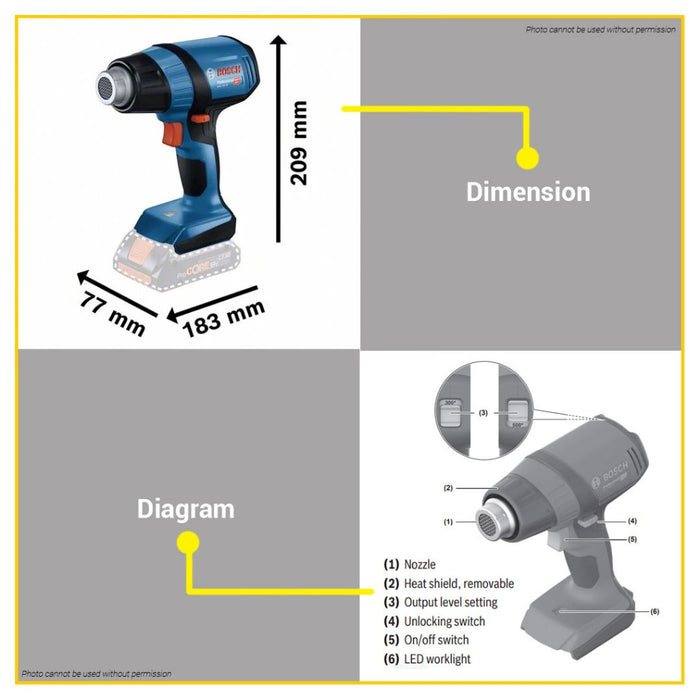 BUILDMATE Bosch 18V Cordless Heat Gun Variable Heat Sealer Dryer Hot Air BARE TOOL GHG 18V-50 06012A6580 - BLC