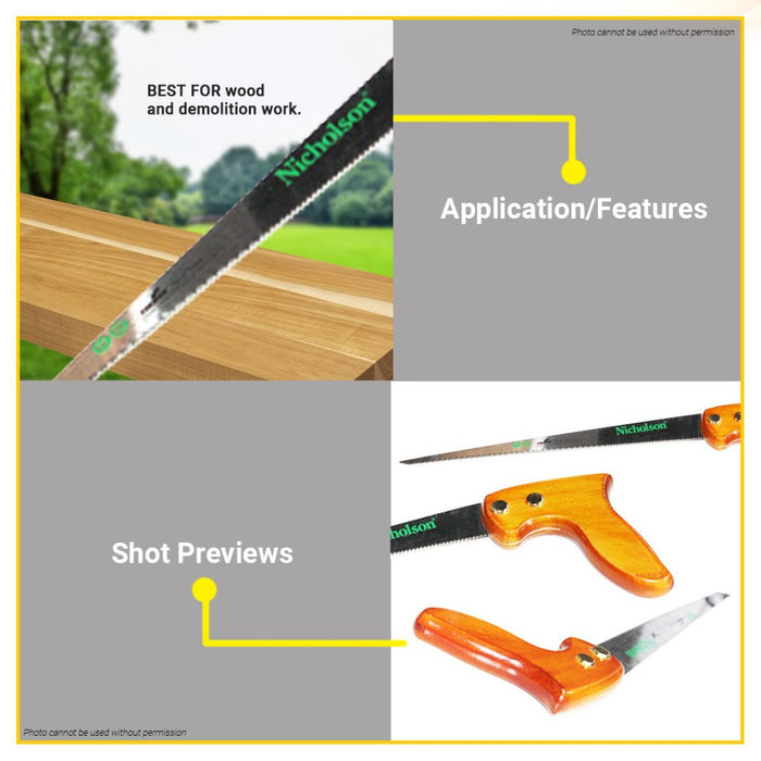 BUILDMATE Nicholson USA 12" Inch 9TPI Compass Handsaw for Sawing Carpenter Cutting Wood Tool H80212