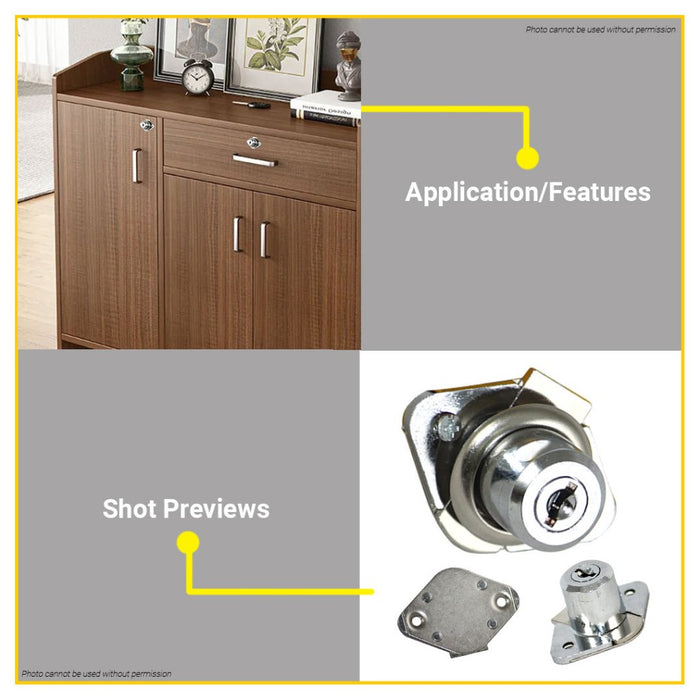 BUILDMATE Pololock Drawer Lock 808 Type Silver with 2pcs Keys & Screws for Cabinet Safety PL88010