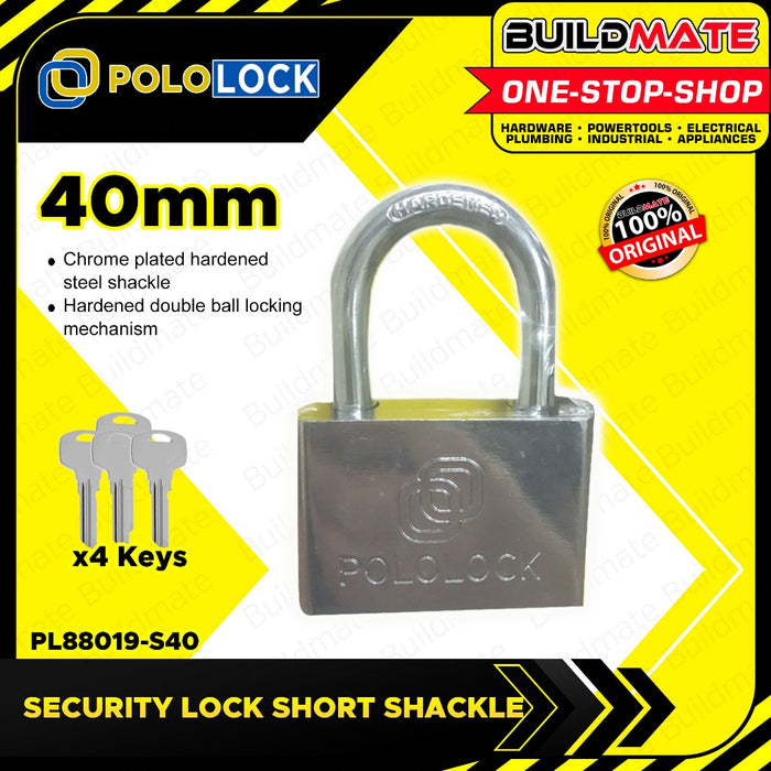 BUILDMATE Top Security Lock Padlock Short Shackle 30MM - 60MM Chrome Plated Keyed Wide Lock PL88019