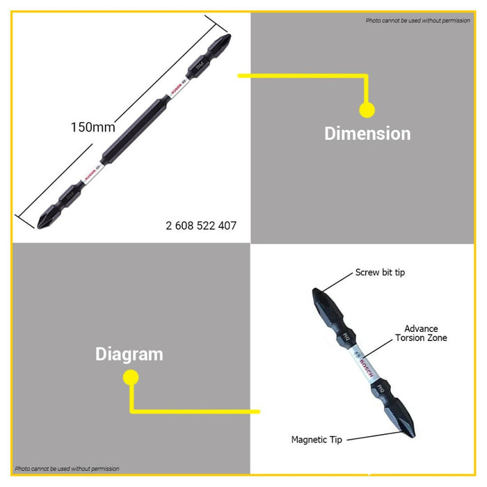 BUILDMATE Bosch Double-Ended Screwdriver Bit Set 65MM - 150MM Phillip Magnetic Expert for Impact BAX