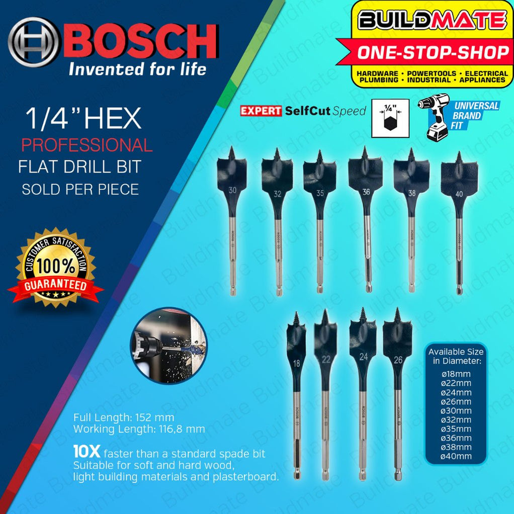BUILDMATE Bosch 152MM Self Cut Speed Flat Spade Drill Bit 1/4