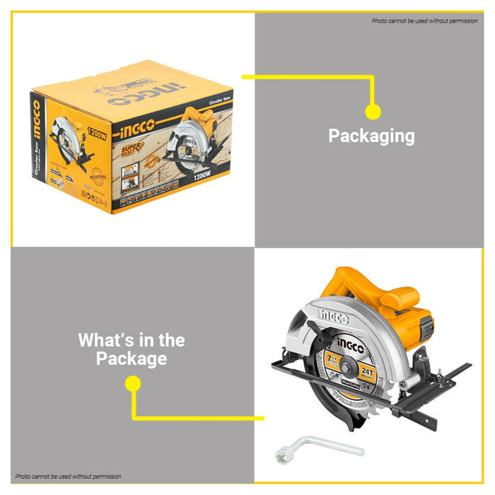 BUILDMATE Ingco 1200W Electric Circular Saw Wood Cutter with 185mm Blade Cutting Machine CS18578 IPT