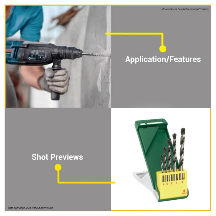 BUILDMATE Bosch 5PCS/SET Concrete Drill Bit Heavy Duty Betonbohrer for Stone Bricks 2607019445 - BAX