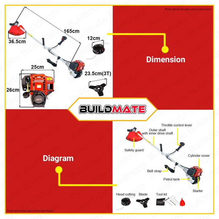 BUILDMATE MPT 1000W Gasoline Grass Brush Cutter GX35 4 STROKE Trimmer Hedge Cutting MBCX35