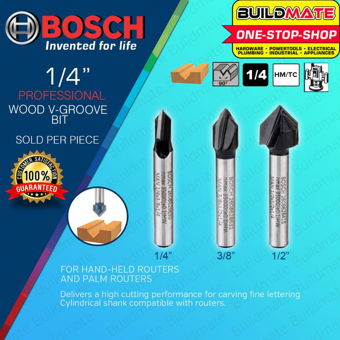 BUILDMATE Bosch 1/4" Inch V-Groove Router Bit Cutter Standard for Wood Carving Fine Lettering - BAX