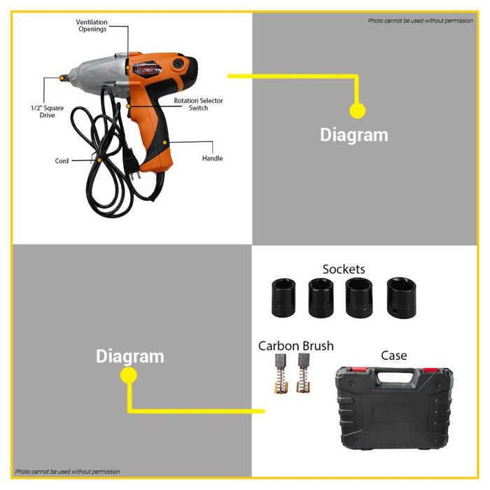 BUILDMATE Hoyoma Japan 900W Electric Impact Wrench with Case & 4pcs Sockets PTIW2410 - HYMPT