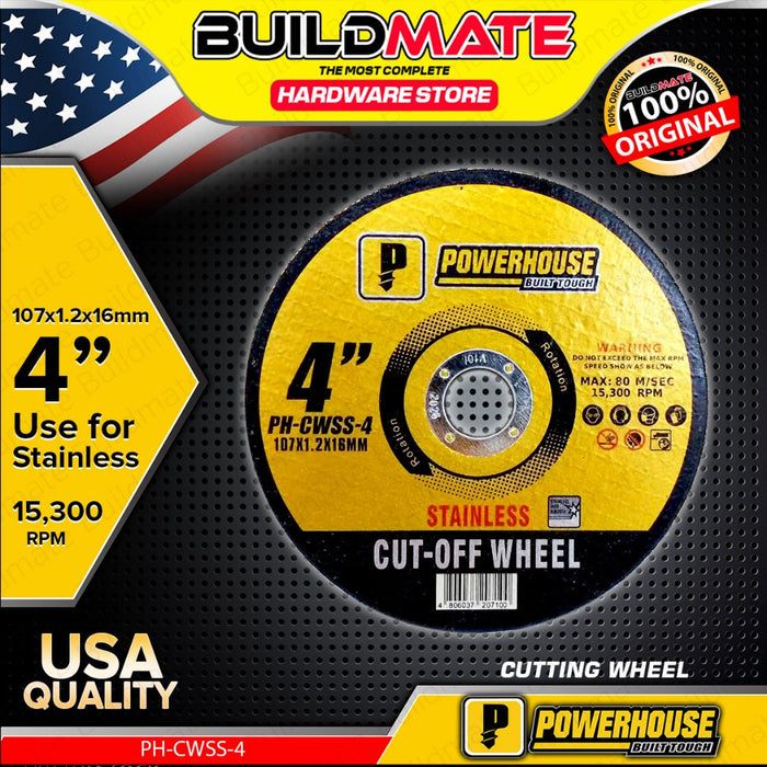 BUILDMATE Powerhouse Cut-Off Wheel 4" Inch Cutting Wheel Disc Blade For Stainless Steel PH-CWSS-4 - PTAA