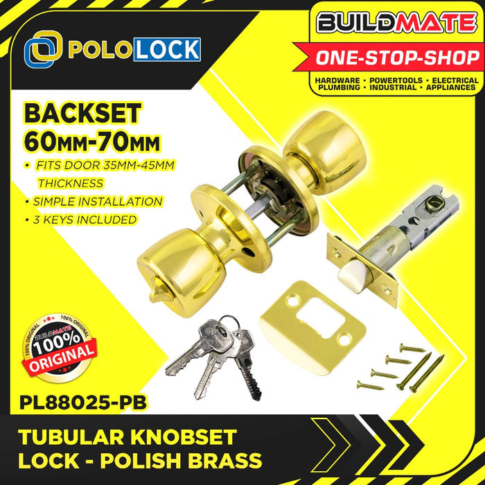 BUILDMATE Pololock Tubular Knobset Entrance Doorknob Keyed Entry Door Lock Twist Type w/ Key PL88025