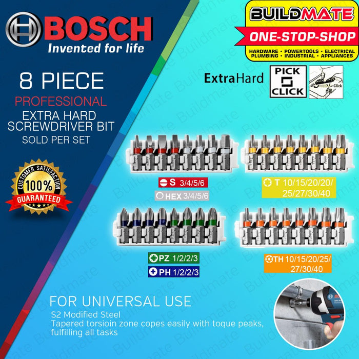 BUILDMATE Bosch 8PCS/SET 25MM Extra Hard Pick and Click Insert Impact Bit Set Screwdriver Bits - BAX