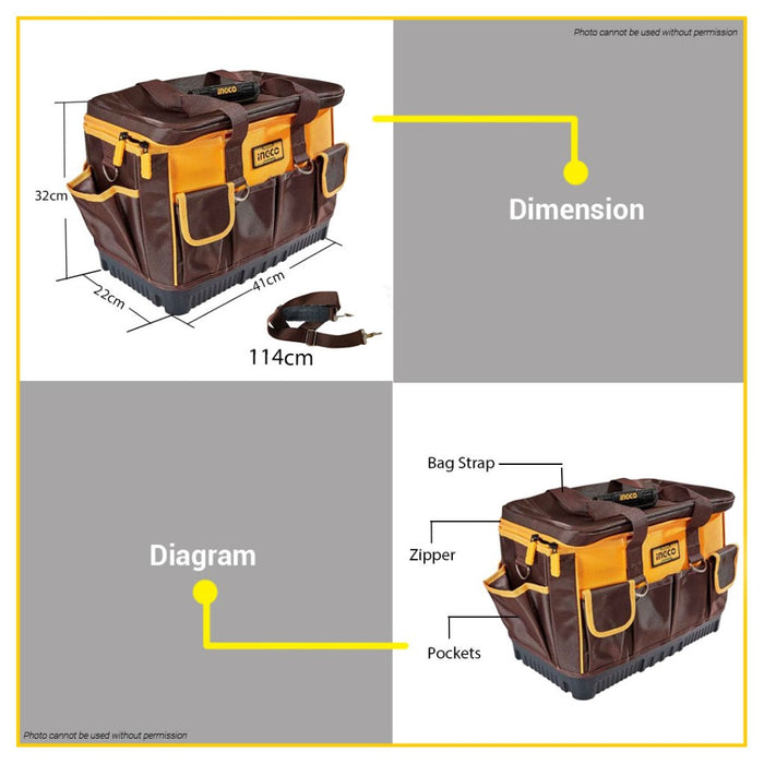 BUILDMATE Ingco 16" Inch Tools Box 25 Pockets Bag Organizer Storage Toolbox 20KG Capacity HTBG10 IHT