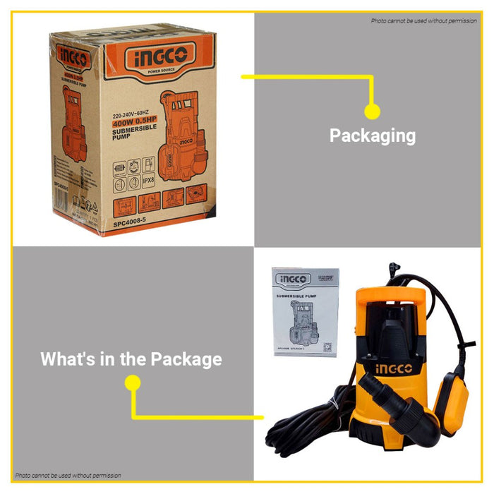 BUILDMATE INGCO 400W Copper Motor Clean Water Submersible Pump 8-meter SPC4008-5 IPT