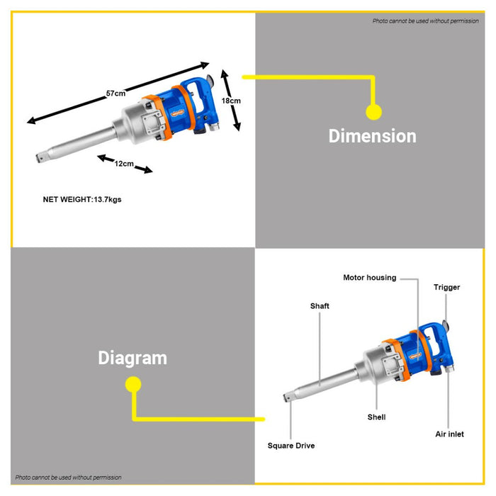 BUILDMATE Wadfow 25.4mm Air Impact Wrench Square Drive with Universal Connector WAT1501 - WPT