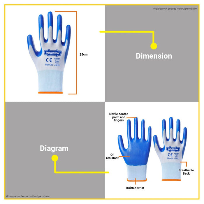 BUILDMATE Wadfow XL Nitrile Glove Protective Work Gloves Nitrile Elastic and Flexible WGV2801 - WHT