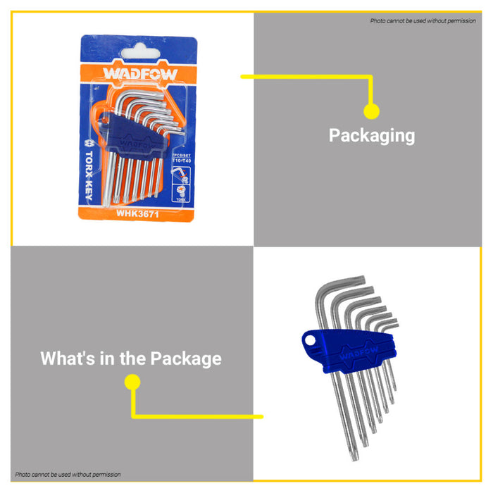 BUILDMATE Wadfow 7PCS/SET Hex Allen | Torx Key L Shape Short Arm Wrench Hand Tools Repair Steel WHT