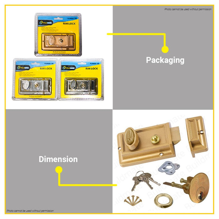 BUILDMATE Pololock 2-3/8" Inch Elegance Rim Lock Door Safety Sliding Deadlock Cylinder PL88004