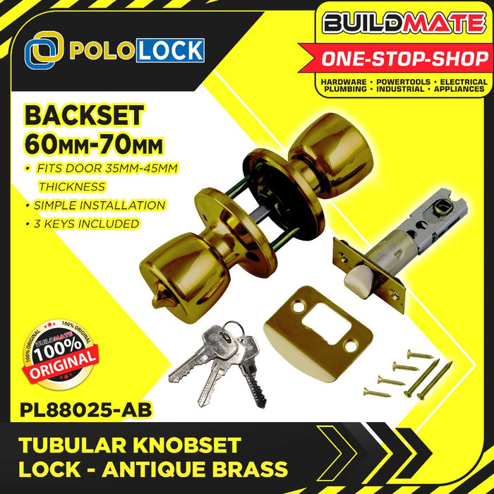 BUILDMATE Pololock Tubular Knobset Entrance Doorknob Keyed Entry Door Lock Twist Type w/ Key PL88025