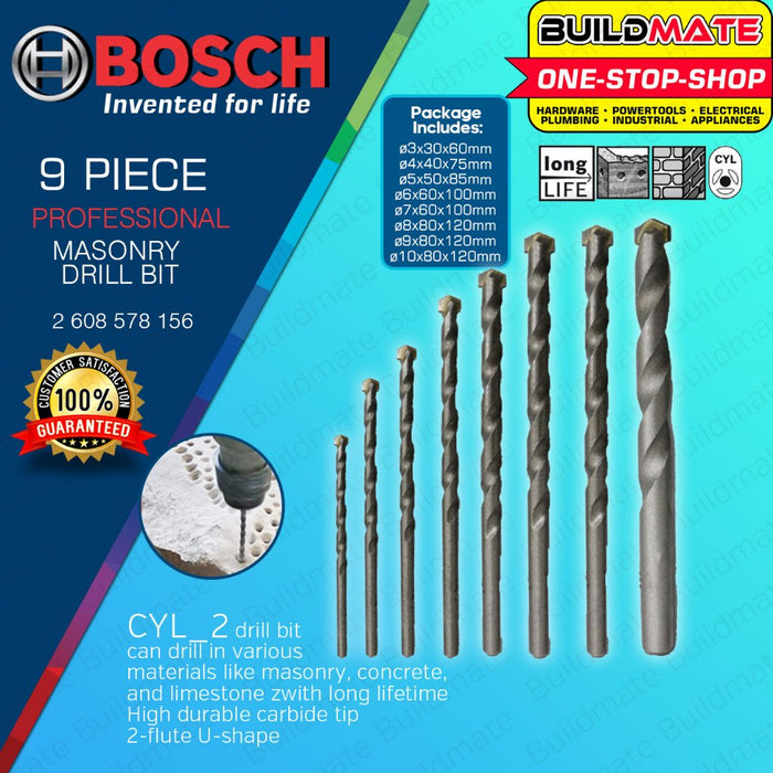BUILDMATE Bosch CYL-2 Drill Bit 3PCS / 8PCS Set for Masonry Concrete Limestone Drilling 2-FLUTE BAX