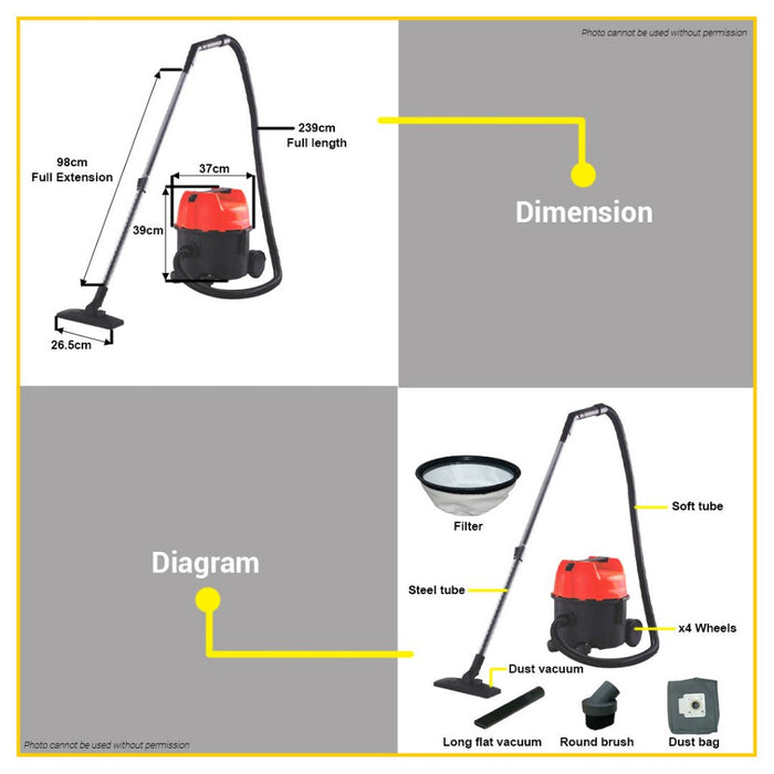 BUILDMATE Zekoki 10L 1000W Industrial Wet and Dry Vacuum Cleaner for Dust Dirt Heavy Duty ZKK-1000VC
