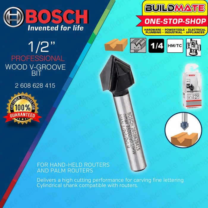 BUILDMATE Bosch 1/4" Inch V-Groove Router Bit Cutter Standard for Wood Carving Fine Lettering - BAX