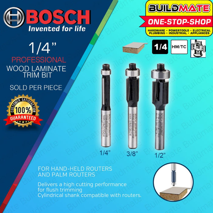 BUILDMATE Bosch 1/4" Inch Flush Laminate Trim Router Bit Standard for Wood Cutter Flush Trimming BAX