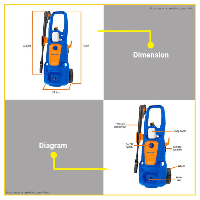 BUILDMATE Wadfow High Pressure Washer 1800W / 2200W Car Wash Power Water Spray Outdoor Cleaner Car Sprayer SOLD PER SET WHP3A18 / WHP3A22 - WPT