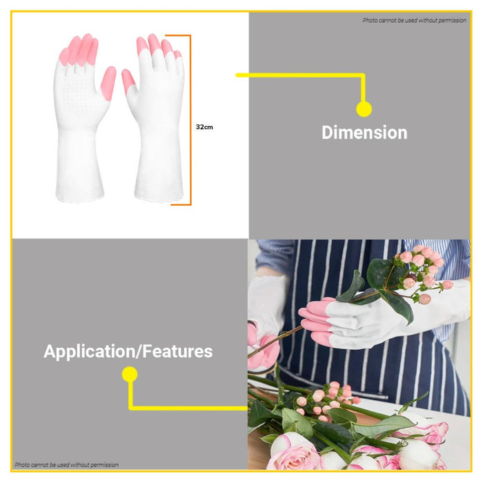 BUILDMATE Wadfow PVC Gloves 32mm Large Protective Work Hand Cover Washable Safety Cleaning Gloves for Household WVG932L - WHT