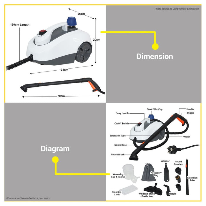 BUILDMATE Wadfow Electric Steam Cleaner 1800W Handheld Steam Vapor Sanitizer Power Cleaning Machine With Waterproof Switch WSC1515 - WPT
