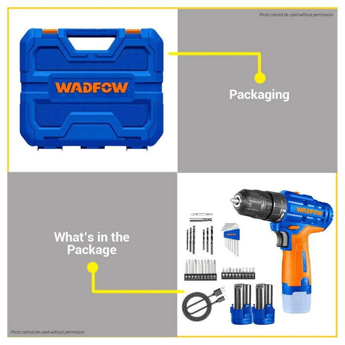 BUILDMATE Wadfow Lithium-Ion Cordless Drill Driver 12V 2-Speed Mechanical Gear Drilling Gun with Battery WCDS525 - WCPT