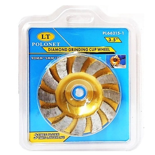 Polonet 3.5” Inch Diamond Grinding Cup Wheel 90mm Concrete Grinder Disc PL66215-1