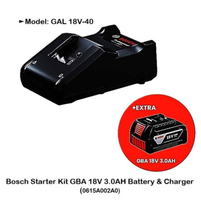BOSCH Starter Kit GBA 18V 3.0AH Battery & Charger 0615A002A0 BLC