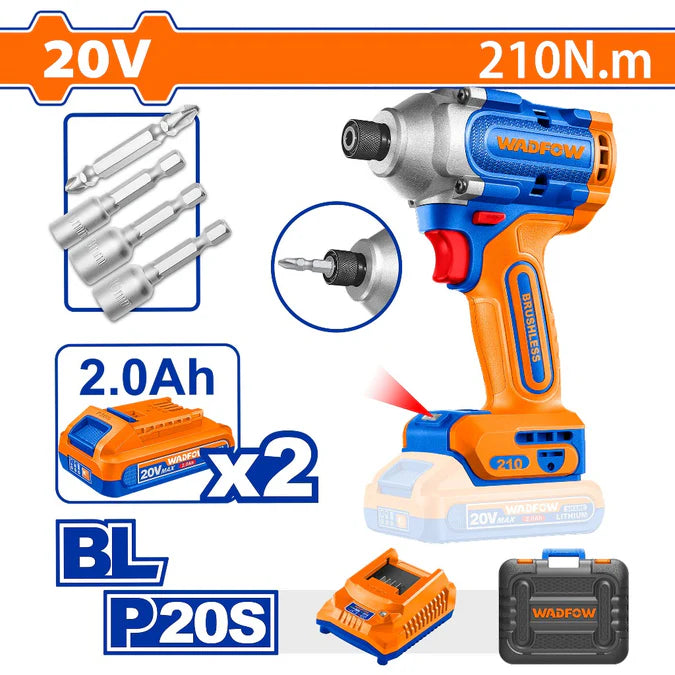 WADFOW P20S/20V Lithium-Ion Brushless Motor Cordless Impact Driver WCD2B21 WCPT