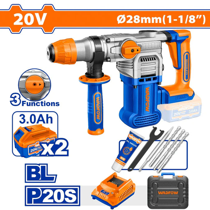 WADFOW  P20S/20V Brushless Motor Lithium-Ion Cordless Rotary Hammer WLM1B282 WCPT