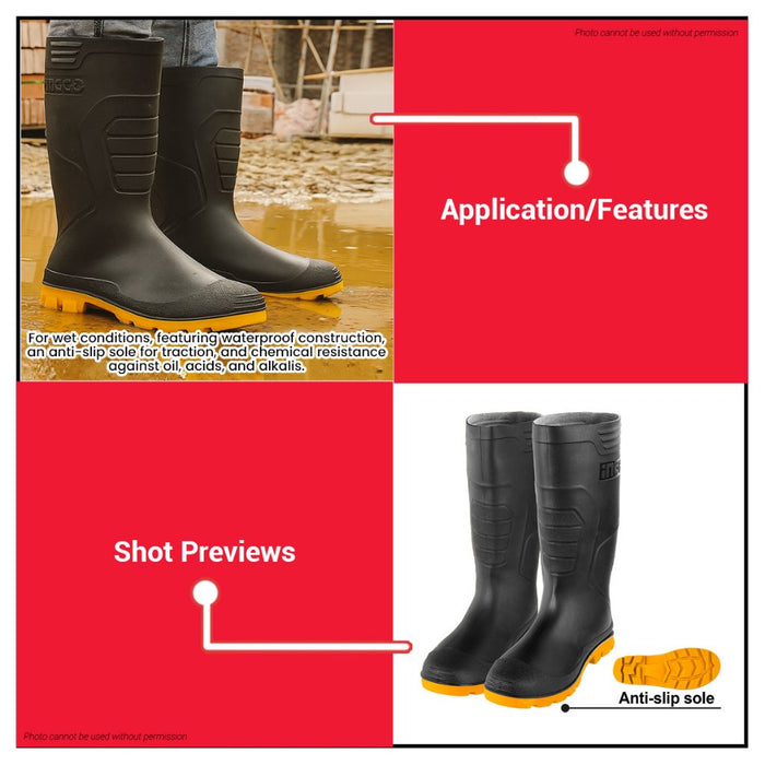 Buildmate x INGCO Rain Boots Virgin PVC | 37cm Height Anti-Slip Sole Durable Protective Footwear