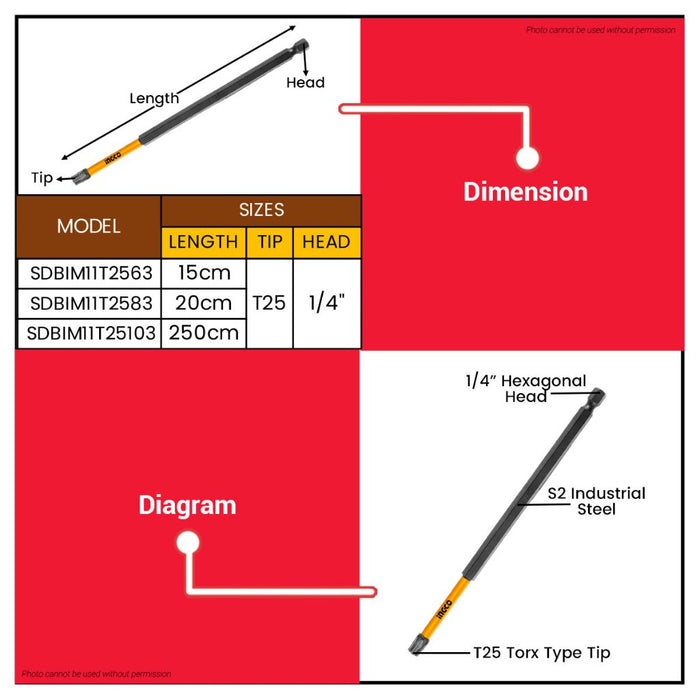 BUILDMATE INGCO Impact Screwdriver Bits S2 Steel, Magnetic, Torsion, Power Tool Accessories SDBIM11T2563 / SDBIM11T25103 IHT