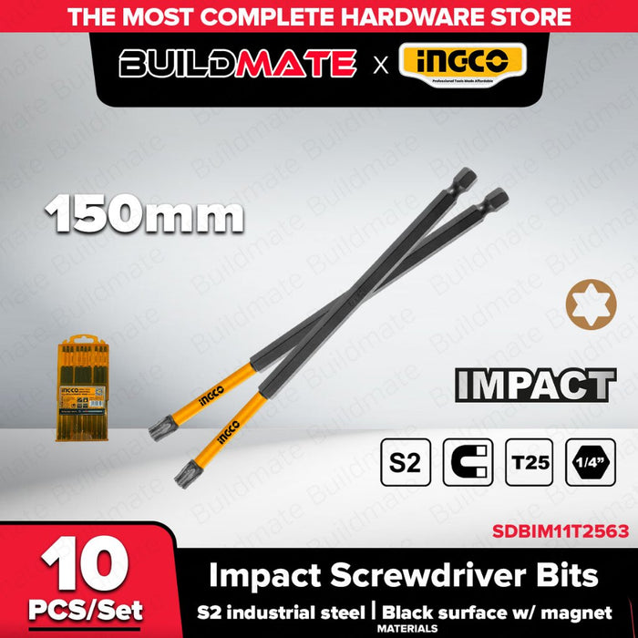 BUILDMATE INGCO Impact Screwdriver Bits S2 Steel, Magnetic, Torsion, Power Tool Accessories SDBIM11T2563 / SDBIM11T25103 IHT