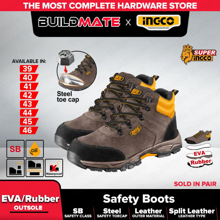 Buildmate x INGCO Safety Boots SSH11SB Sizes 41–46 Heavy Duty Steel Toe IHT