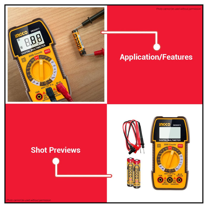 Buildmate x INGCO Digital Multimeter TRMS 2000 Counts  DM360011 IPT