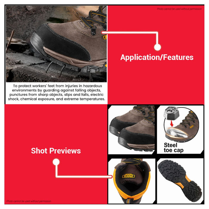 Buildmate x INGCO Safety Boots SSH11SB Sizes 41–46 Heavy Duty Steel Toe IHT