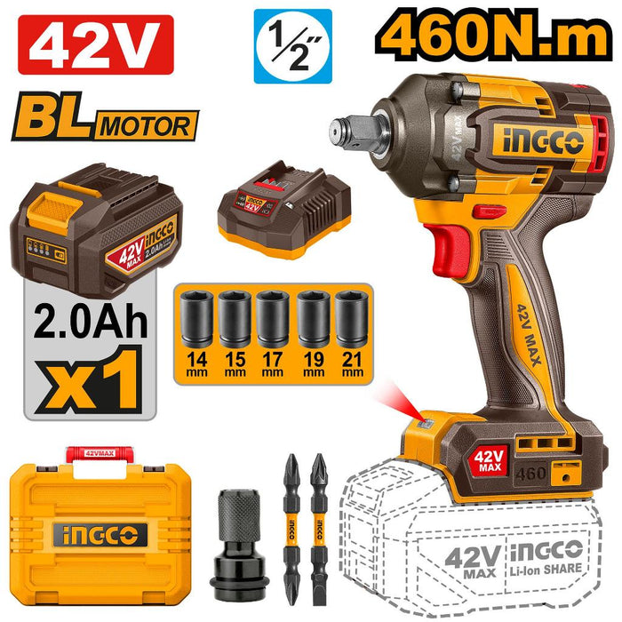 Buildmate x ING 42V Brushless Cordless Impact Wrench 460–600Nm 1/2″ Drive CIWLI Series ICPT